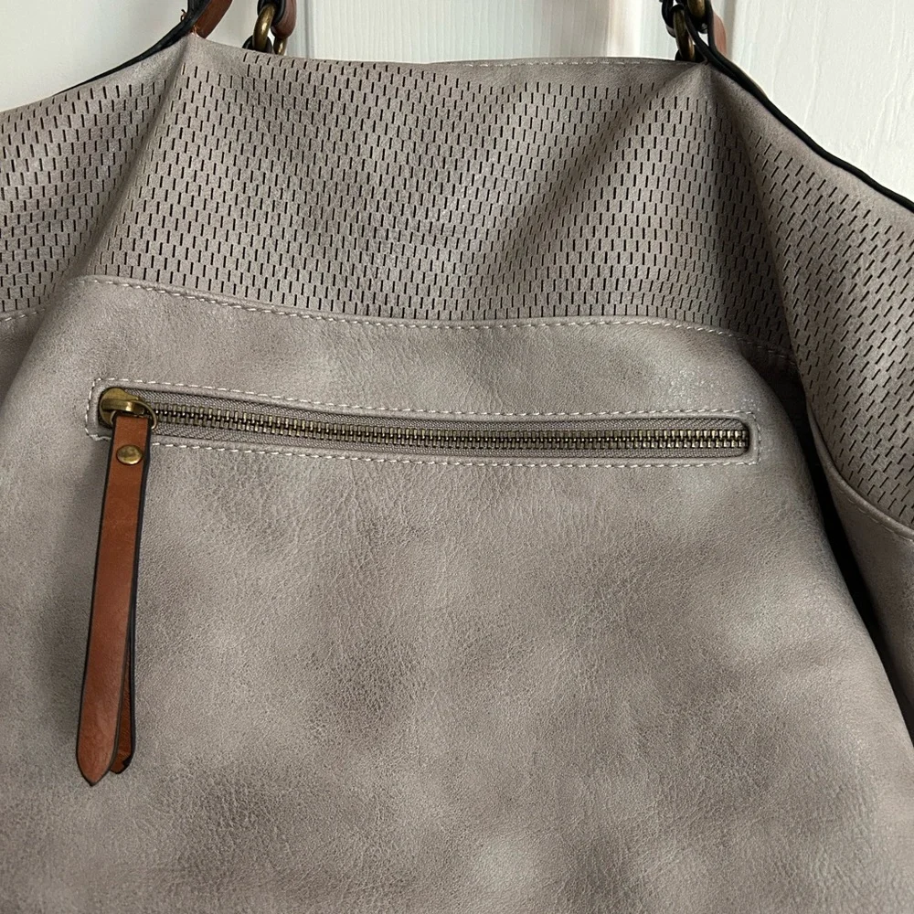 Antik Kraft Gray & Brown Vegan Leather Satchel Shoulder Bag Crossbody Strap - Picture 4 of 12